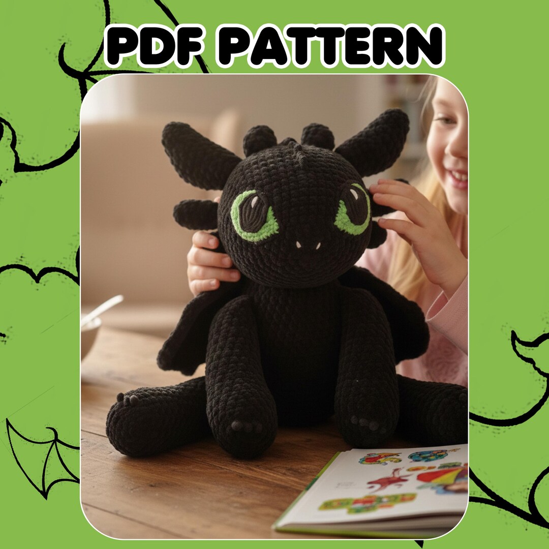 Toothless Crochet Dragon Amigurumi Pattern: Night Fury Plush (PDF) - Etsy