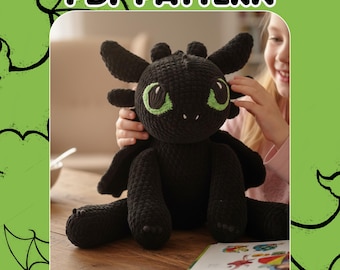Tandeloos gehaakt drakenamigurumipatroon: Night Fury-pluche (pdf)