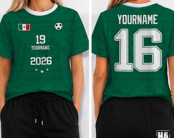 Mexico Jersey 3D Shirt, Custom Number Tee, Mexican Flag Tshirt, Personalized Name Top, Mexico Pride Outfit, Soccer Cup 2026 Fan Gear
