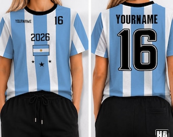 Argentina Jersey 3D Shirt, Custom Number Tee, Argentine Flag Tshirt, Personalized Name Top, Unisex Soccer Tee, Soccer Cup 2026 Fan Gear
