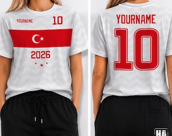 Turkey Jersey 3D Shirt, Custom Number Tee, Turkish Flag Tshirt, Personalized Name Top, Turkey Pride Outfit, Soccer Cup 2026 Fan Gear