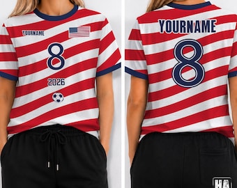 USA Jersey 3D Shirt, Custom Number Tee, American Flag Tshirt, Personalized Name Top, USA Pride Outfit, Unisex Soccer Tee, Custom Sport Gift