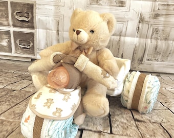 Windeltorte Motorrad, Geschenk Geburt Taufe personalisiert, Pampers Windeltorte Trike, Babyparty, Babyshower, Geschenk Junge & Mädchen