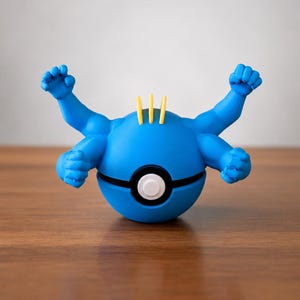 Blue Muscle Companion Capture Orb | 3D Printed Fantasy Desk Toy | Machamp Machop Fidget Container | Collector Display | Pokemon Gamer Gift