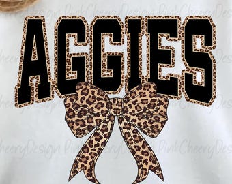 Aggies Mascot PNG, Leopard Varsity Coquette Bow Design, School Spirit Game Day Aggies Shirt PNG, Sports Team Sublimation File