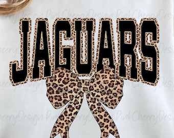 Jaguars Mascot PNG, Leopard Varsity Coquette Bow Design, School Spirit Game Day Jaguars Shirt PNG, Sports Team Sublimation File
