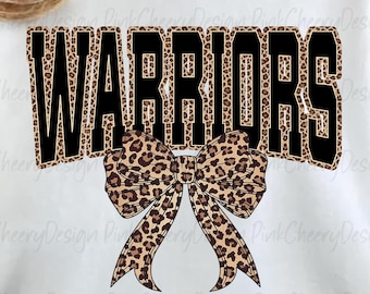 Warriors Mascot PNG, Leopard Varsity Coquette Bow Design, School Spirit Game Day Warriors Shirt PNG, Sports Team Sublimation File
