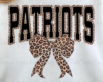 Patriots Mascot PNG, Leopard Varsity Coquette Bow Design, School Spirit Game Day Patriots Shirt PNG, Sports Team Sublimation File