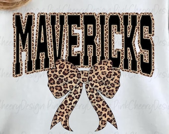 Mavericks Mascot PNG, Leopard Varsity Coquette Bow Design, School Spirit Game Day Mavericks Shirt PNG, Sports Team Sublimation File