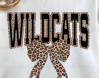 Wildcats Mascot PNG, Leopard Varsity Coquette Bow Design, School Spirit Game Day Wildcats Shirt PNG, Sports Team Sublimation File