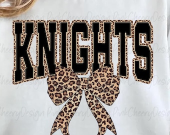 Mascotte dei Cavalieri PNG, design del fiocco leopardato della squadra universitaria, maglietta dei Cavalieri per il giorno della partita con spirito scolastico PNG, file di sublimazione della squadra sportiva