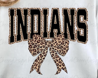 Mascotte degli Indians PNG, design del fiocco leopardato della squadra universitaria, maglietta degli Indians per la giornata della partita con spirito scolastico PNG, file di sublimazione della squadra sportiva