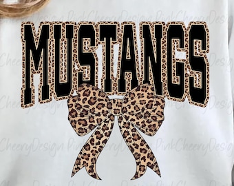 Mustangs Mascot PNG, Leopard Varsity Coquette Bow Design, School Spirit Game Day Mustangs Shirt PNG, Sports Team Sublimation File