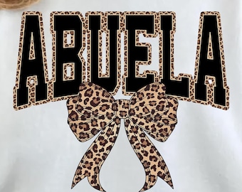 Fiocco leopardato Abuela PNG, Design a sublimazione per nonna universitaria Coquette, Regalo alla moda per nonna, Maglietta per la festa della mamma per nonna PNG, Download digitale