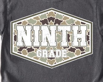 Ninth Grade PNG, Camo Ninth Grade Shirt Design, Back to School First Day of School, Teacher Sublimation PNG