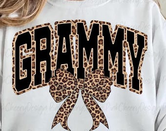 Noeud de coquette léopard Grammy - léopard Grammy PNG, Varsity Grammy PNG, chemise rétro Grammy PNG, Grammy PNG pour sublimation fête des mères