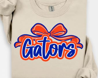 Gators PNG, Gators Mascot Script Coquette Bow, School Spirit, Team Spirit Game Day Shirt Design, Sublimation DTF Digital Download