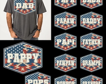 Distressed Patriotic Dad Bundle PNG, American Flag Camo Dad Badge PNG, 4th of July Fathers Day Shirt Design, Retro Sublimation PNG
