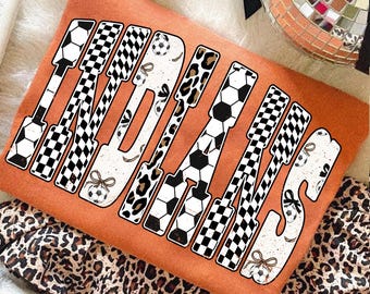 Indians Soccer PNG, Indians Team Mascot School Spirit Design, Checker Leopard Bow Letter Style, Game Day Shirt Sublimation PNG