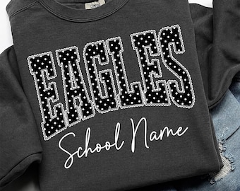 Custom Mascot School Name PNG, Personalized Team Mascot Shirt Design, Polka Dot Varsity Letters, School Spirit Game Day Sublimation PNG