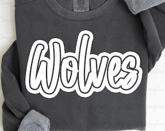 Wolves Mascot PNG, Team Wolves PNG, School Spirit Script Design, Game Day Wolves Shirt PNG, Mascot Sublimation Digital Download