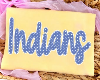 Indians PNG, Blue Polka Dot Indians Mascot PNG, Indians Shirt Design, School Spirit Game Day Team Spirit Sublimation PNG