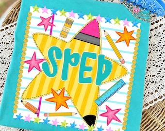 SPED PNG, SPED lärartröja PNG, specialpedagogiklärare PNG, tillbaka till skolan penna stjärna klassrum sublimering PNG