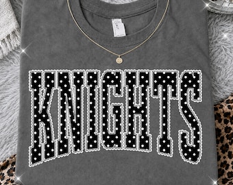 Knights PNG, Black Polka Dot Lace Knights Mascot PNG, Varsity School Spirit Game Day Shirt Design, Team Spirit Sublimation PNG