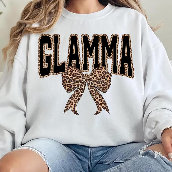 Glamma Leopard Bow PNG, Coquette Varsity Grandma Sublimation Design, Trendy Glamma Gift, Mothers Day Grandma Shirt PNG, Digital Download