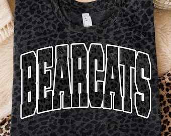 Bearcats PNG, Black Leopard Bearcats Mascot PNG, Varsity School Spirit Game Day Shirt Design, Team Spirit Sublimation PNG