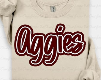 Mascotte Aggies PNG, Logo de script Aggies School Spirit, conception de mascotte d'équipe, chemise Aggies Game Day PNG, téléchargement numérique par sublimation