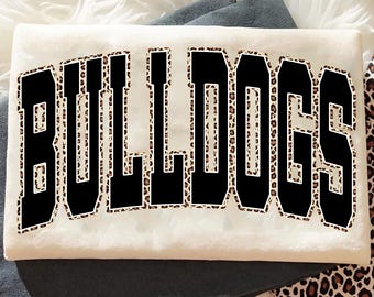 Bulldogs PNG, Varsity Leopard Print Letters, School Spirit Game Day Shirt Design, Team Mascot Sublimation PNG, Digital Download