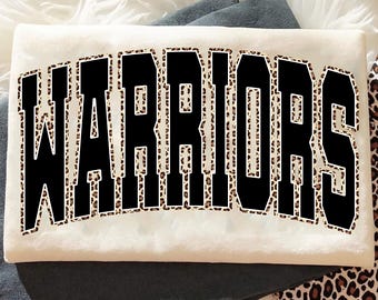 Warriors PNG, Varsity Leopard Print Letters, School Spirit Game Day Shirt Design, Team Mascot Sublimation PNG, Digital Download
