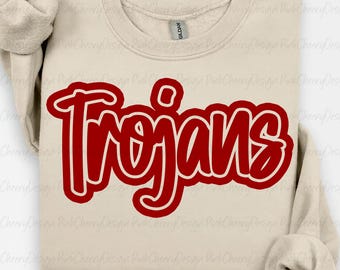 Trojans Mascot PNG, School Spirit Trojans Script Logo, Team Mascot Design, Game Day Trojans Shirt PNG, Sublimation Digital Download
