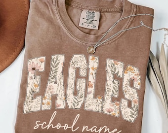 Mascotte personalizzata PNG, design dello spirito scolastico, nome scolastico personalizzato PNG, lettere universitarie floreali, sublimazione del ritorno a scuola, giorno della partita PNG