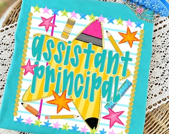 Assistant Principal PNG, Assistant Principal Shirt PNG, Vice Principal School Administrator Pencil Star Sublimation PNG