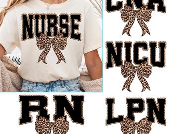 Nurse Leopard Coquette Bow Png Bundle, Nicu RN CNA LPN Nurse Life Shirt Design, Healthcare Nurses Week Sublimation, Instant Download