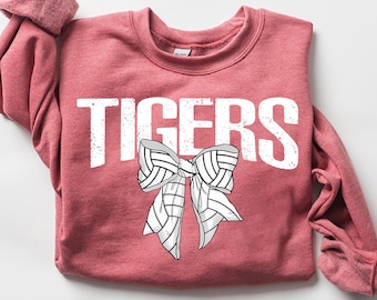 Tigers Volleyball PNG, Volleyball Team Mascot Varsity Coquette Bow, School Spirit Volleyball Game Day Shirt Sublimation, Digital Download