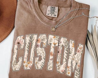 Custom Name PNG | Personalized Floral Wildflower Name Design | Vintage Varsity Letter PNG | Sublimation PNG for Shirt | Instant Download