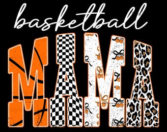 Mamá de baloncesto PNG, lazo de baloncesto con estampado de leopardo y cuadros PNG, diseño de camiseta de baloncesto retro, mamá de moda jugando PNG, sublimación PNG