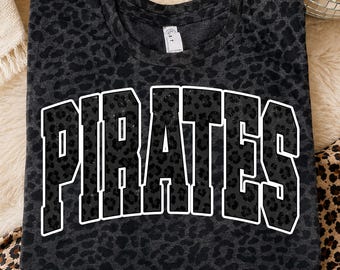 Pirates PNG, Black Leopard Pirates Mascot PNG, Varsity School Spirit Game Day Shirt Design, Team Spirit Sublimation PNG