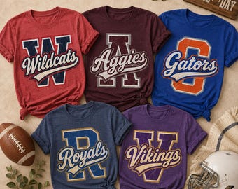 Custom Team Mascot PNG, Personalized Mascot Name PNG, Vintage Varsity Letter School Spirit Game Day Shirt Design, Sublimation PNG
