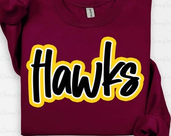 Hawks Mascot PNG, School Spirit Hawks Script Logo, Team Mascot Design, Game Day Hawks Shirt PNG, Sublimation Digital Download