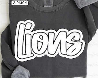 Lions Mascot PNG, School Spirit Lions Script Logo, Team Mascot Design, Game Day Lions Shirt PNG, Sublimation Digital Download