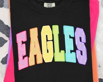 Eagles PNG, Colorful Striped Eagles Mascot PNG, Varsity School Spirit Game Day Shirt Design, Sublimation PNG