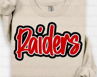 Raiders Mascot PNG, School Spirit Raiders Script Logo, Team Mascot Design, Game Day Raiders Shirt PNG, Sublimation Digital Download
