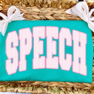 Speech Therapist PNG, SLP Png, Speech Therapy Shirt Design, Pink Striped Varsity Speech Sublimation PNG, Speech Pathologist Png