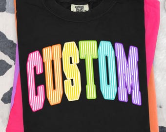 Custom Name PNG, Personalized Colorful Striped Varsity Name Shirt Design, Custom Text PNG, Sublimation PNG