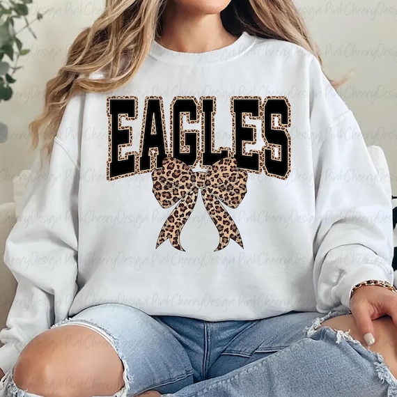 Eagles Mascot PNG, Leopard Varsity Coquette Bow Design, School Spirit Game Day Eagles Shirt PNG, Sports Team Sublimation File