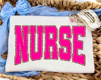 Nurse PNG, Pink Leopard Nurse PNG, Varsity Nurse Shirt Design, Healthcare Worker Gift Sublimation PNG